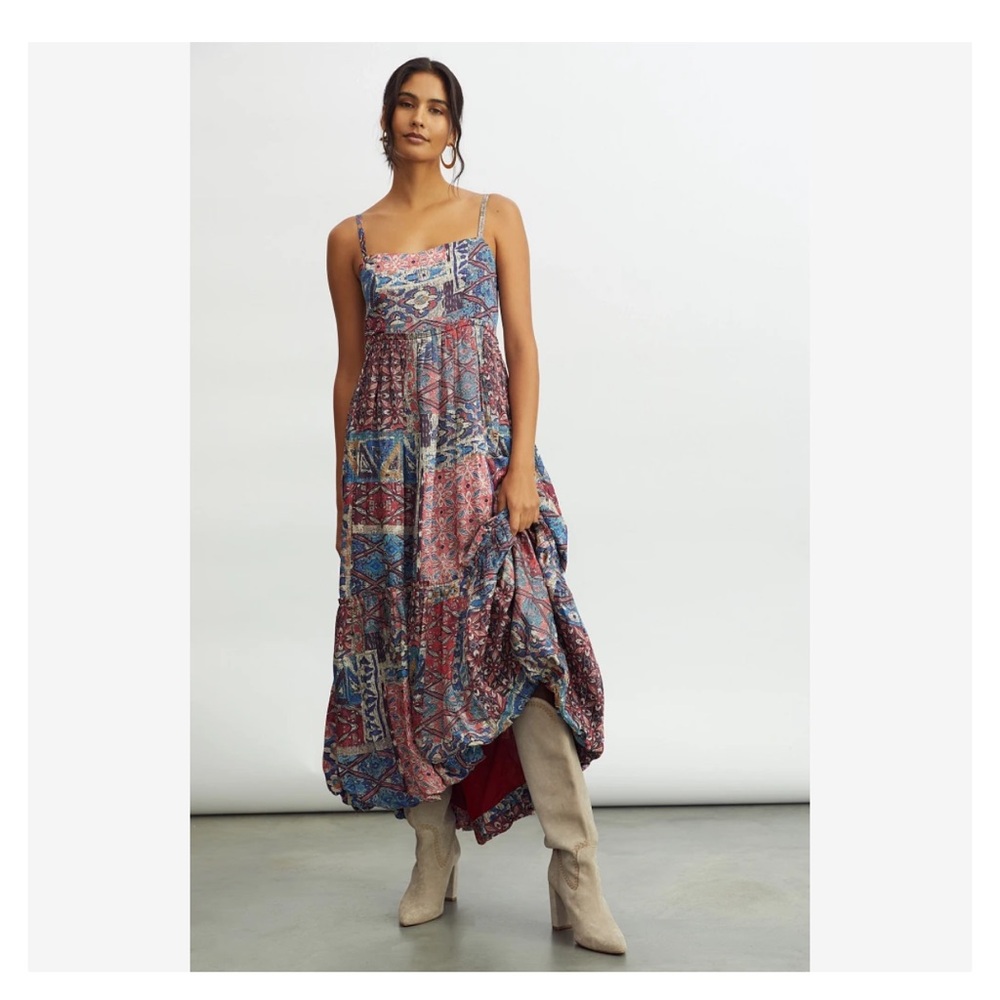 Anthropologie Nikita Mhaisalkar Abstract Tiered Midi Dress - size 10